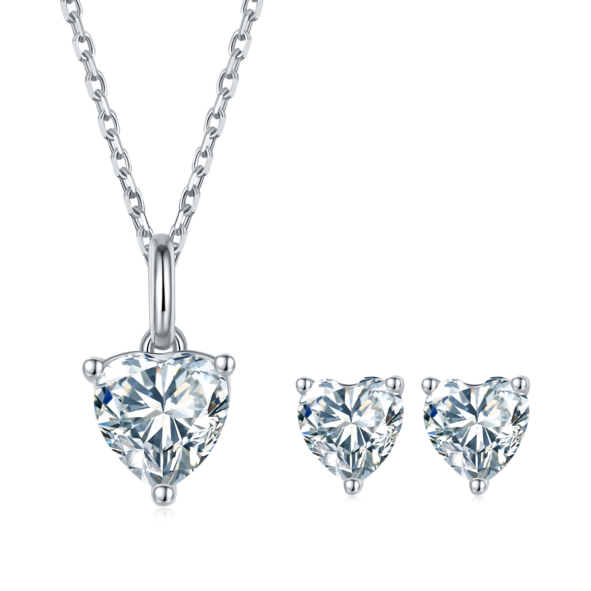 Classic heart-shaped S925 silver plated platinum Moissanite diamond pendant earring set